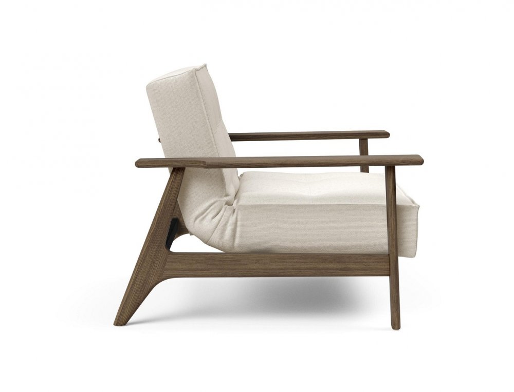 INNOVATION LIVING  Fauteuil design SPLITBACK FREJ 531 - Bouclé Off White convertible lit 90*115 cm accoudoirs chêne fumé